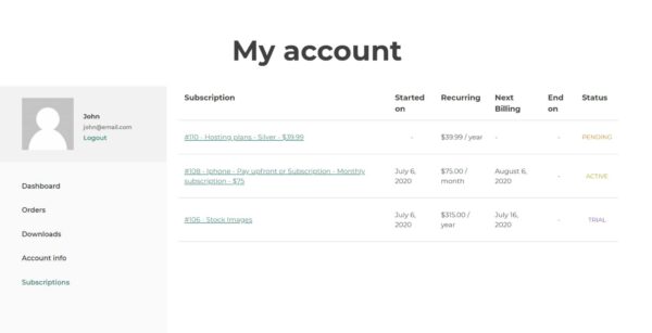 11.My account subscriptions