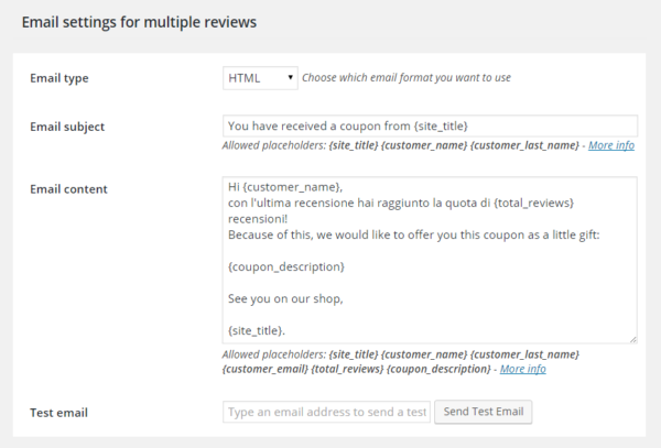email settings fir multiple review