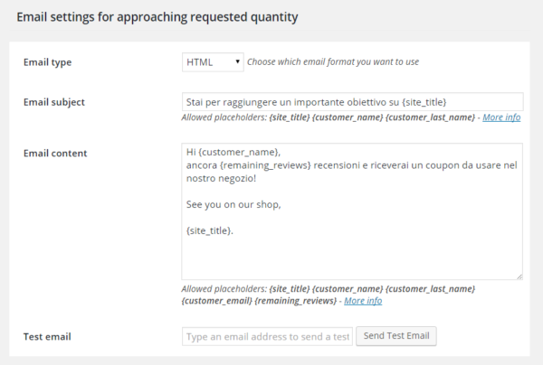 email settings for appoching qauntity reviews