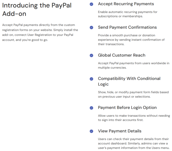 User Registration PayPal Payments